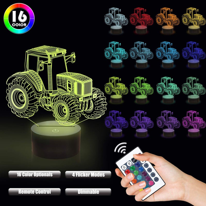 FULLOSUN 3D Illusion Lamp, Tractor Car 3D Night Light for Kids with 16 Colors Changing Remote Control, Bedroom Decor Creative Birthday Gifts for Boys Kids Baby - Image 5